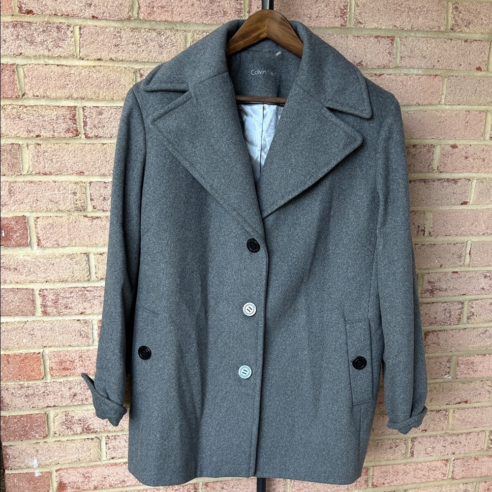 Calvin Klein Charcoal Pea Coat wool and cashmere